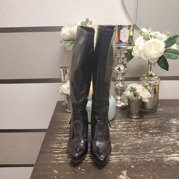 Franco Sarto Dragon Black Knee High Boots Sz 5.5 - Picture 1 of 7